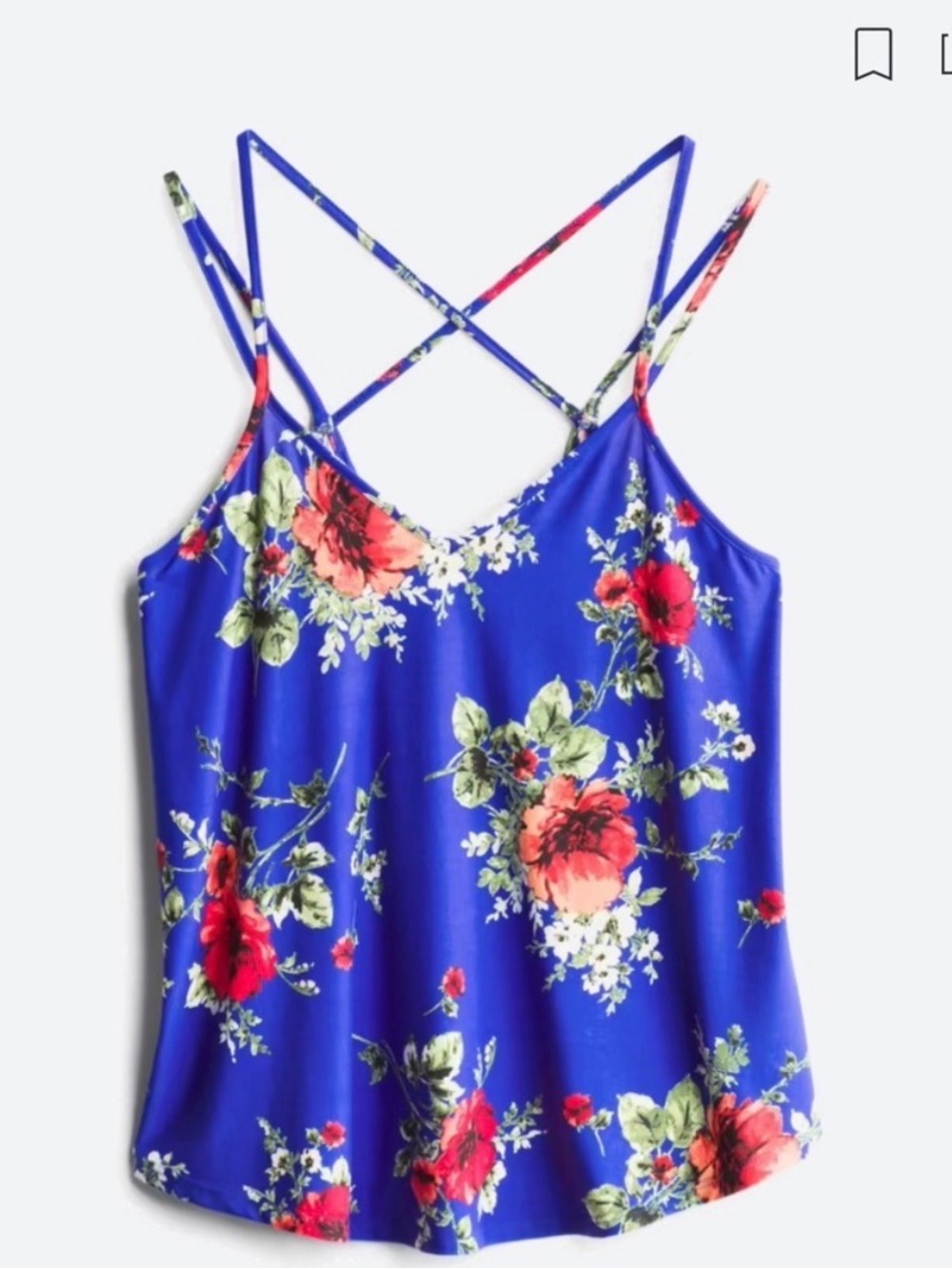 Papermoon Basima Back Detail Blue Floral Sleeveless Tank Women’s Large NWT